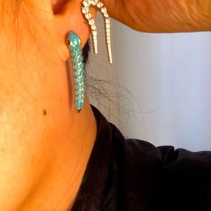 Vintage Solid Sterling Silver Enameled Snake Earrings